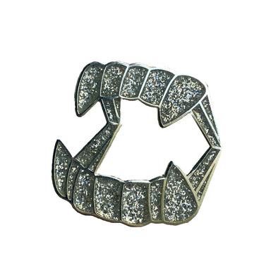 Vampire Teeth Silver Glitter Pin