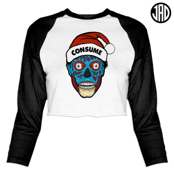 Holiday Consumer - Women's Cropped Baseball Tee