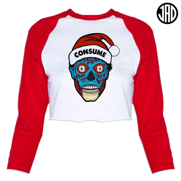 Holiday Consumer - Women's Cropped Baseball Tee