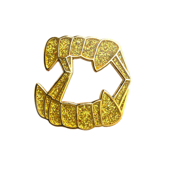 Vampire Teeth Gold Glitter Pin