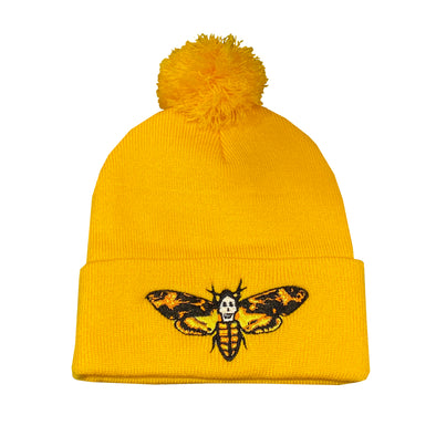 Death Moth Gold Beanie with Pom