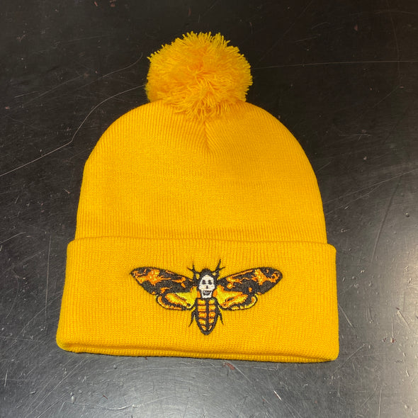 Death Moth Gold Beanie with Pom