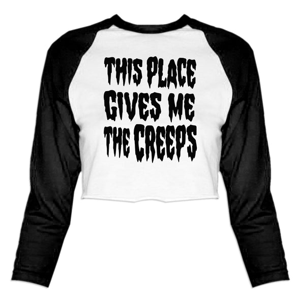 This Place Gives Me the Creeps V2 - Women's Cropped Baseball Tee