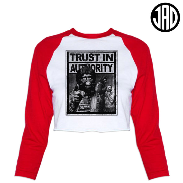 Trust In Authority - Women's Cropped Baseball Tee
