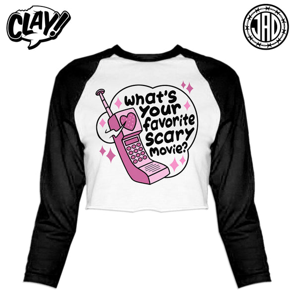 What's Your Favorite Scary Movie - Women's Cropped Baseball Tee